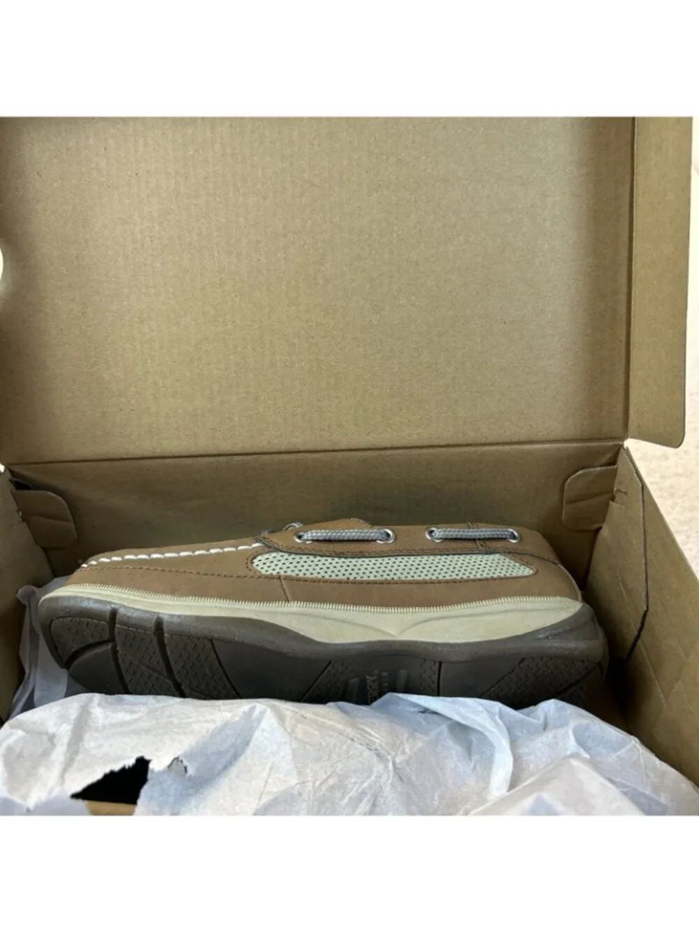 Sperry Top-Sider Boat Shoes Youth Kids 3M Tan Leather Rubber Sole Tie New in Box